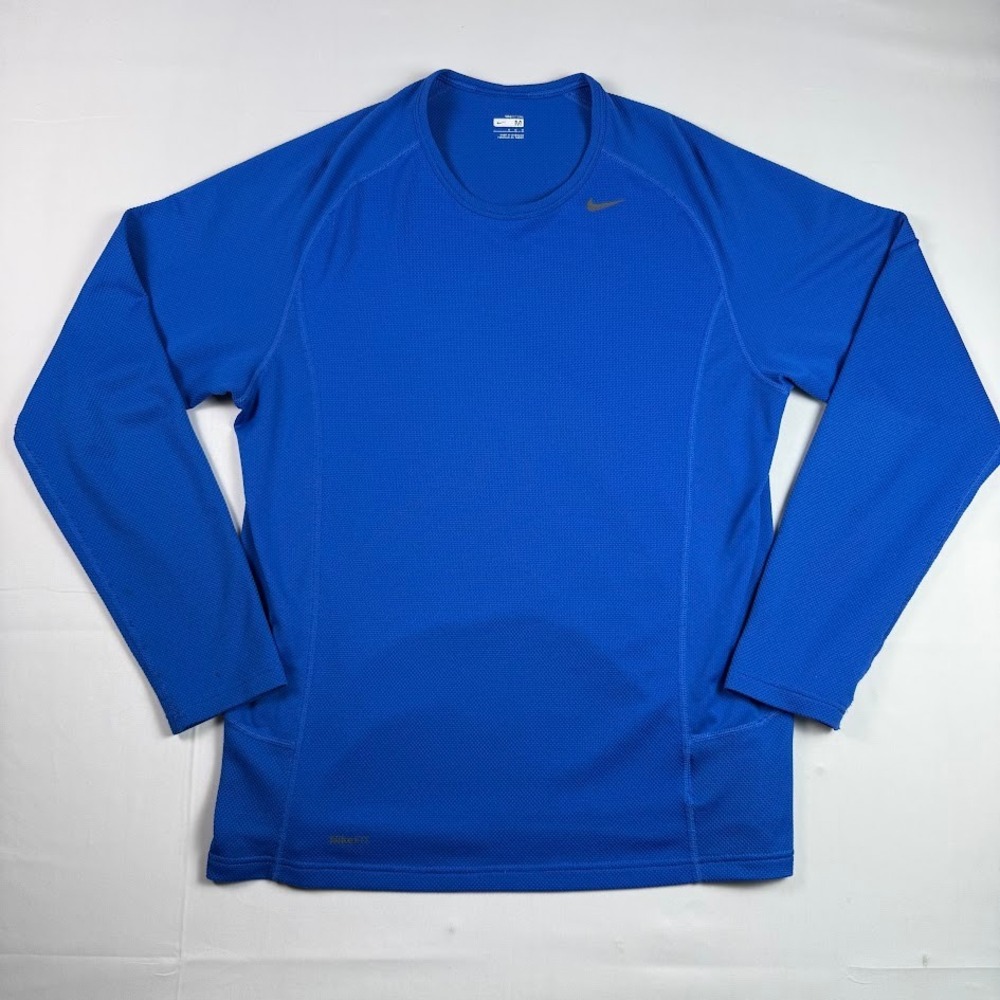 Nike Fit Dry Mens Medium Blue Long Sleeve Performance Training Shirt Y2K